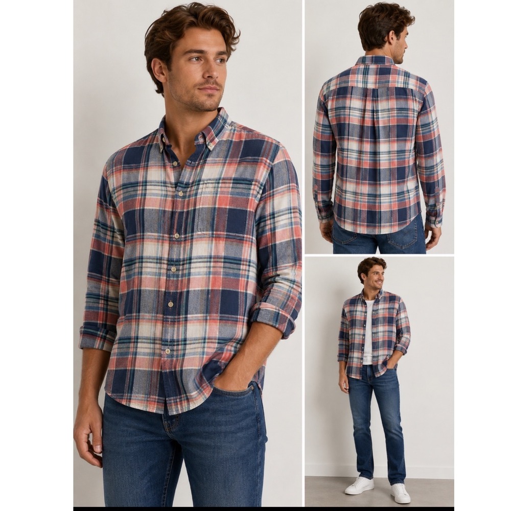 American‎ Eagle Seriously Soft Plaid Shirt Mens Large Linen Cotton Button Down L